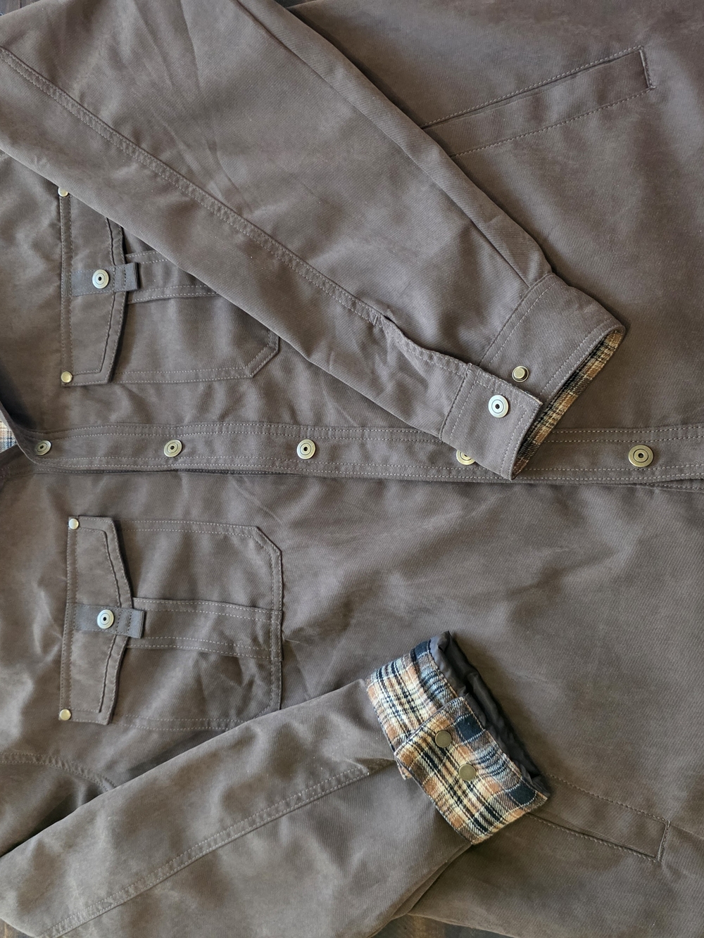 Men’s Brown Faux Suede Shacket Plaid Lined Western Shirt Jacket XL
